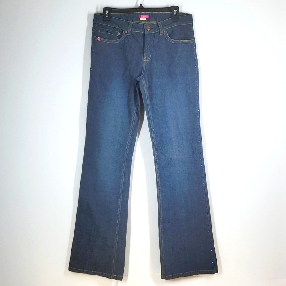 BCBGirls Blue Bling Embellished Straight Leg Blue Jeans NWOT